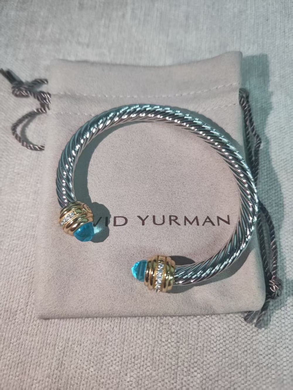 ✨David Yurman Two Tone Blue Topaz Diamond Cable Cuff Bracelet